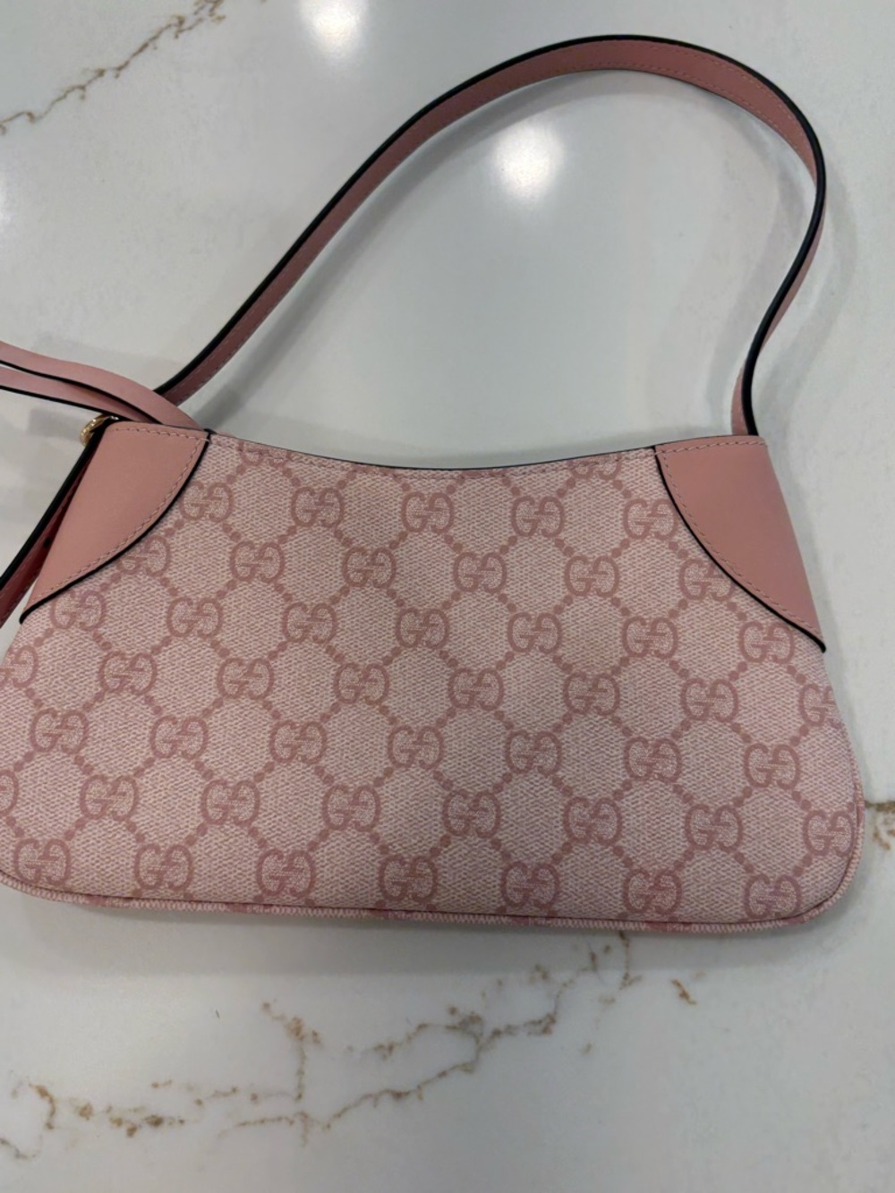 Gucci Dusty Pink GG Canvas Shoulder Bag with Leather Trim - Picture 2 of 3